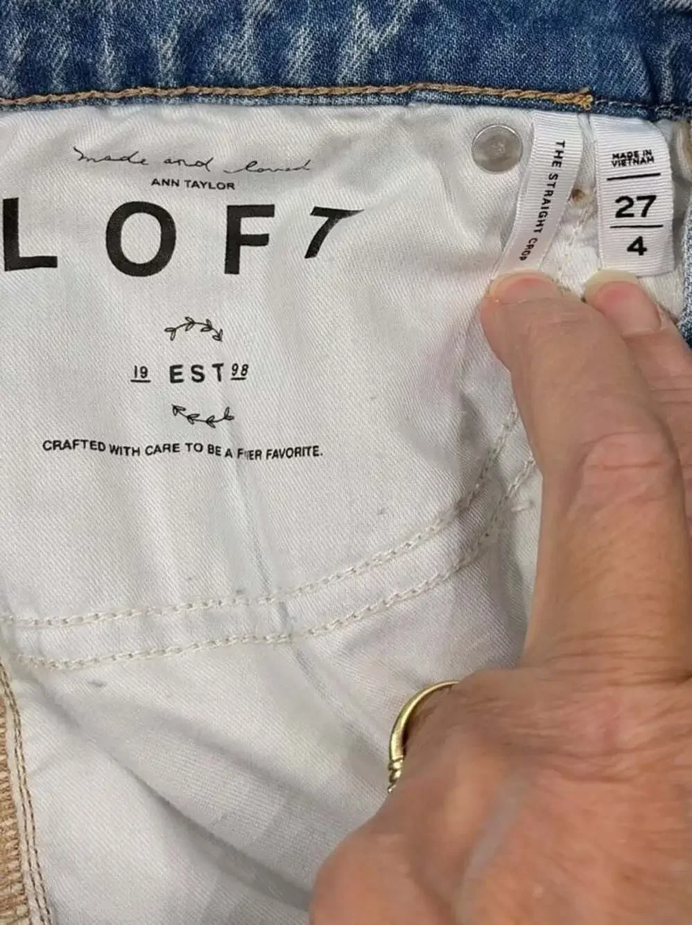 LOFT The Straight Crop Patchwork Floral Denim Jeans Light Wash Size 4
